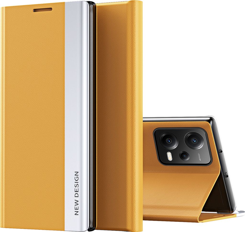 Xiaomi Poco X5 Hülle, Leder PolyurethanMagnetisch Klapp Stand Schutzhülle für Xiaomi Poco X5 Gelb
