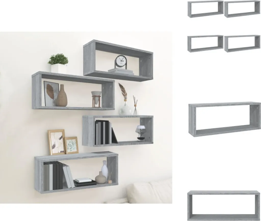 Organizer Parete vidaXL Grigio Sonoma - 4 Cubi 60x15x23 cm Legno