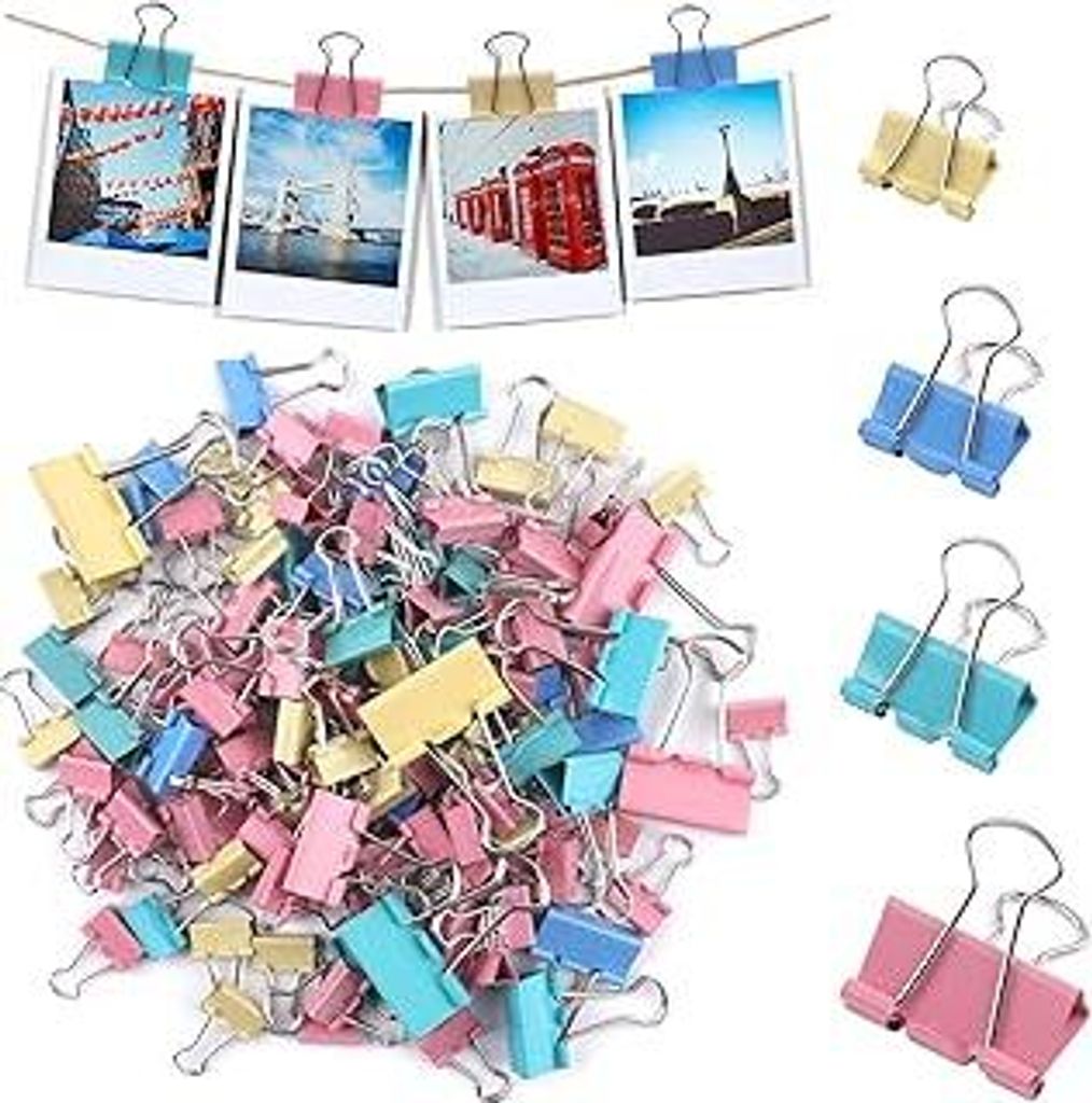 125 Stück Foldback Klammern Bunt, Papierklammern Metall, Binder Clips, Vielzweckklammer 32mm 25mm 19mm 15mm für Büro Schule Notizen Briefpapier