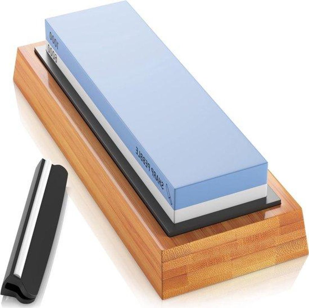 Schleifstein für Messer 1000/6000 Grit Wasserstein - Messerschleifer mit Bambusbasis - Rutschfeste Oberfläche & Eckenführung