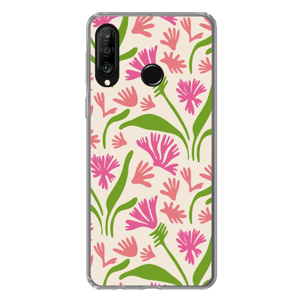 MuchoWow Handyhülle Schutzhülle Hülle für Huawei P30 Lite Blume - Muster - Blatt Silikon Softcase Handy Hülle - Handyhülle