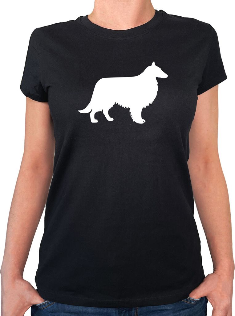 Huuraa Damen T-Shirt Collie Sheltie Silhouette S Black Bio Baumwolle Fairtrade Damenshirt Geschenkidee