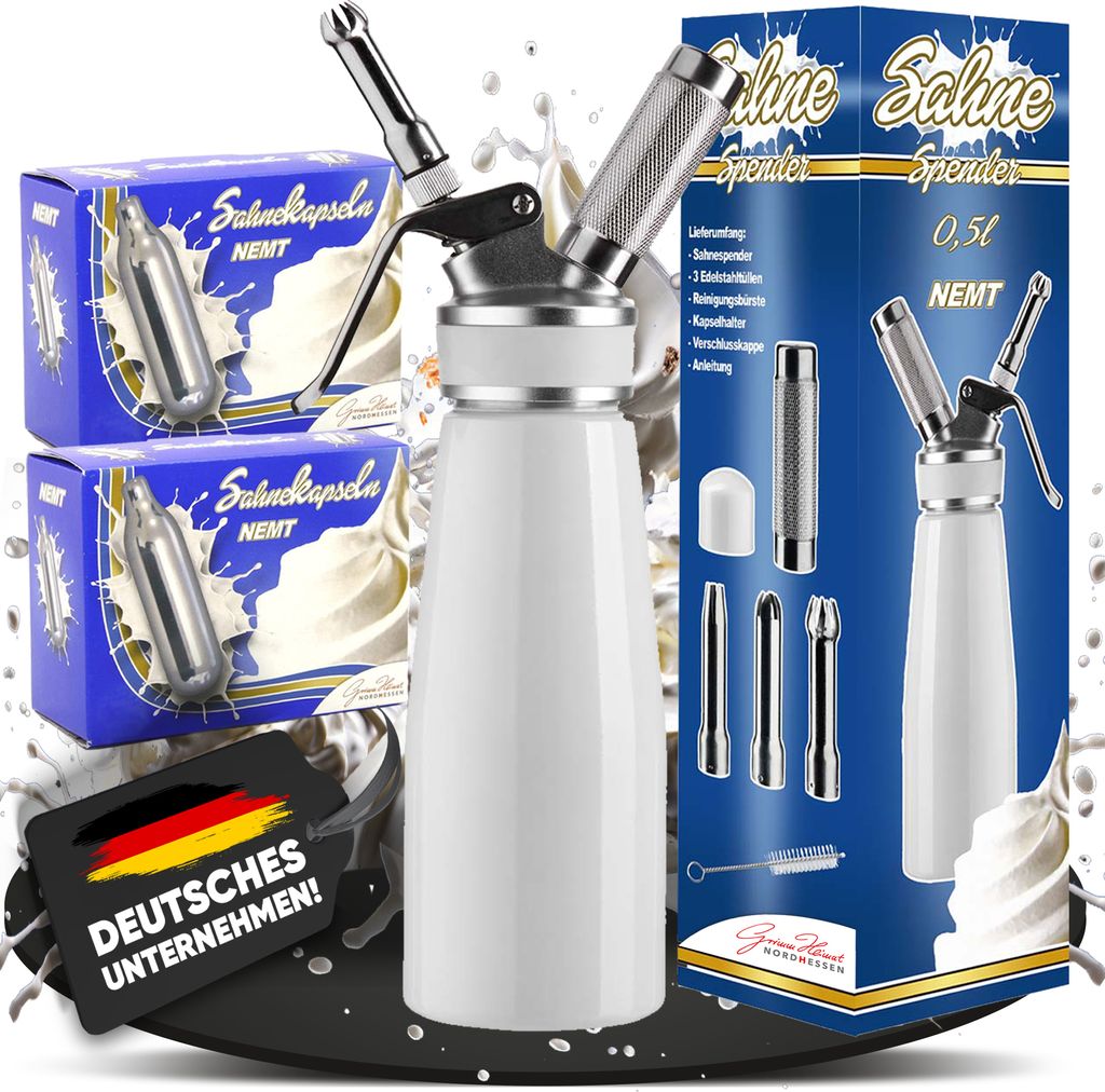 NEMT Sahnespender 0,5 L Sahnesiphon weiß + 20 Sahnekapseln Produktbild 1