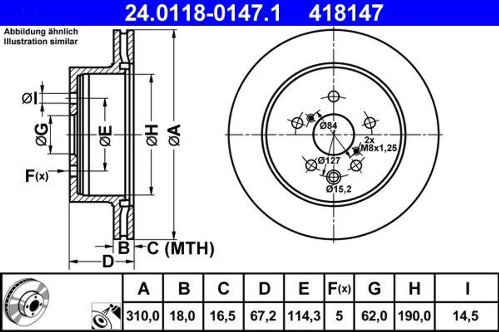 Disque de frein ATE 24.0118-0147.1 d'origine OE 4243130290 pour GS