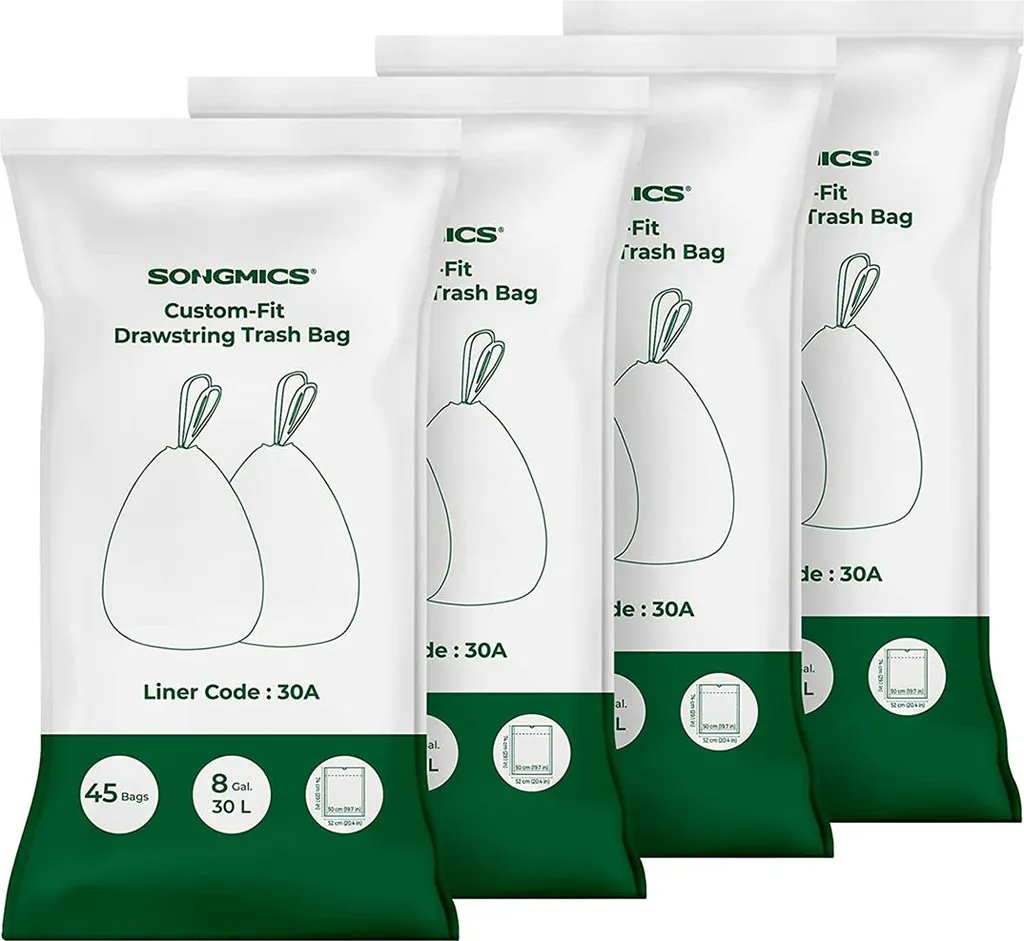 Sacs Poubelle 30L Anti-Déchirure avec Liens Coulissants, Pack de 180
