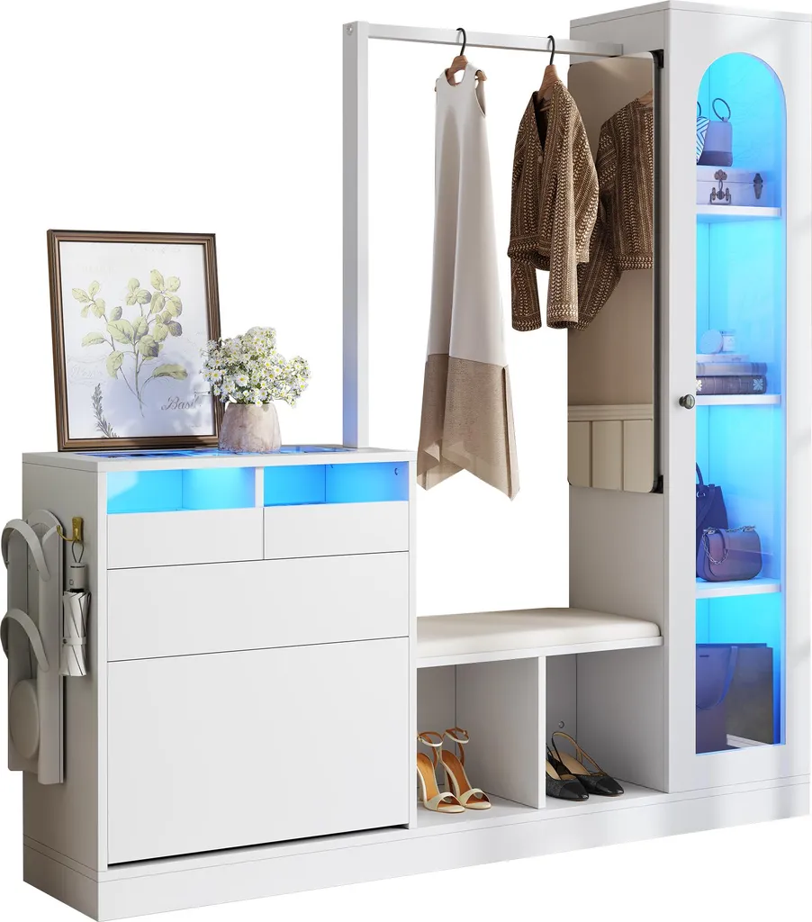 Dites Adieu au Désordre avec ce Vestiaire d'Entrée LED et Armoire Pliante