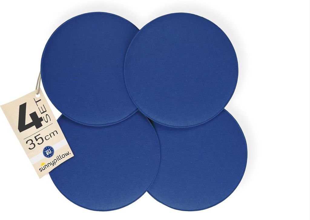sunnypillow 4er Set Stuhlkissen aus Filz rund Ø 36cm | gemütliche Filzkissen für Bank und Stuhl | Indoor/Outdoor | Sitzkissen Sitzauflage | Blau