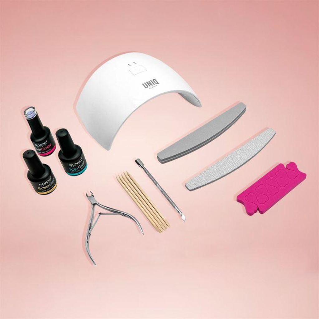 UNIQ Pure Gel Polish Starter Kit - Gel Nagellack Set mit UV LED Lampe, Base Coat, Top Coat und Maniküre Zubehör
