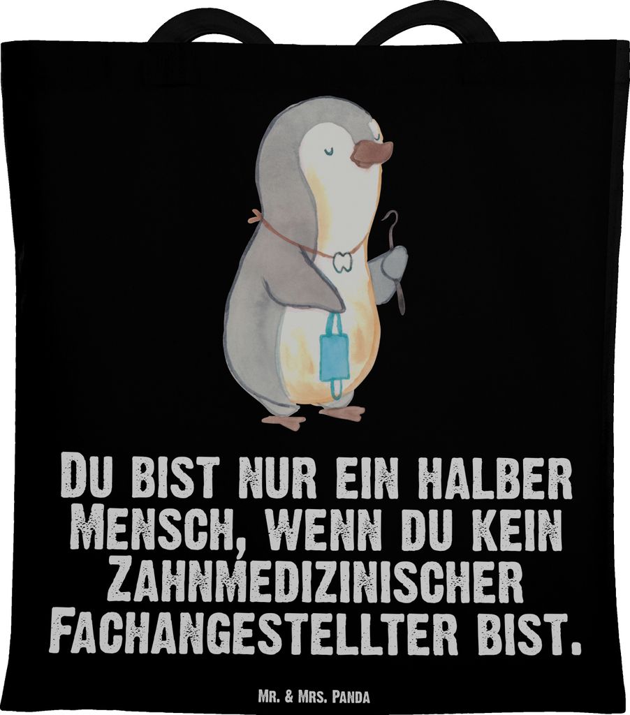 Mr. & Mrs. Panda Tote Bag Zahnmedizinischer Fachangestellter Herz - Schwarz - Geschenk, Shopping Tasche, Schultasche, Jutebeutel, canvas