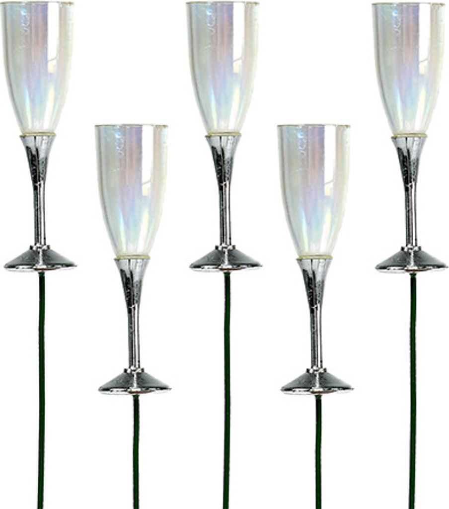 Silvester Deko Sektglas-Stecker Silber 7,5cm L27cm 12St - Party Tischdeko Neujahr Feier, 12 Stück