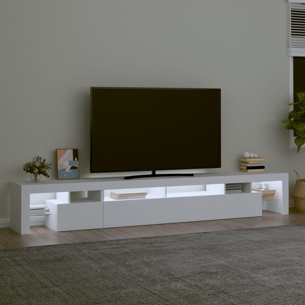 "Winterschlussverkauf "TV-Schrank Industriestil - CLORIS - Fernsehenschrank - mit LED-Leuchten Weiß 260x36,5x40 cm - NeuMöbel3721456