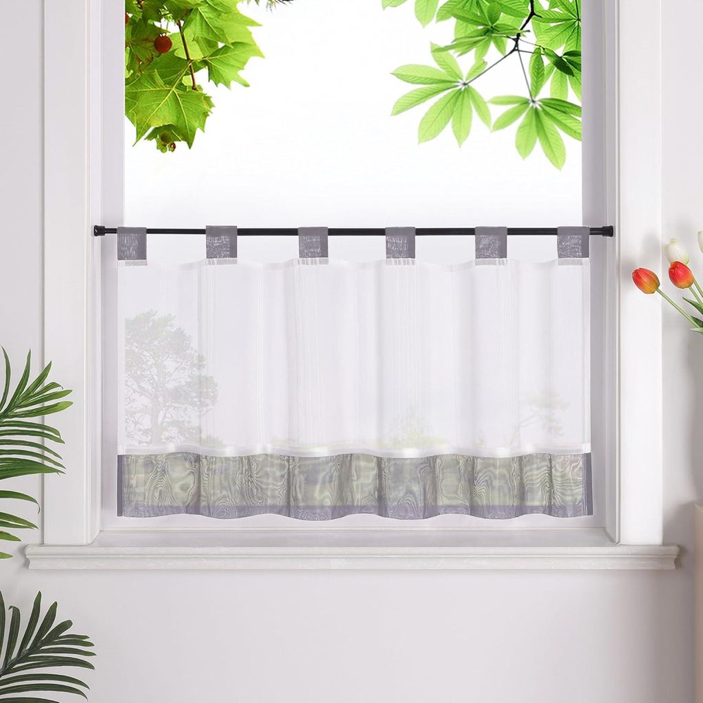 Halbtransparente Vitrage Vorhänge im Landhausstil – Kurze Jalousien für Küche und Wohnzimmer – Erhältlich in verschiedenen Farben und Größen