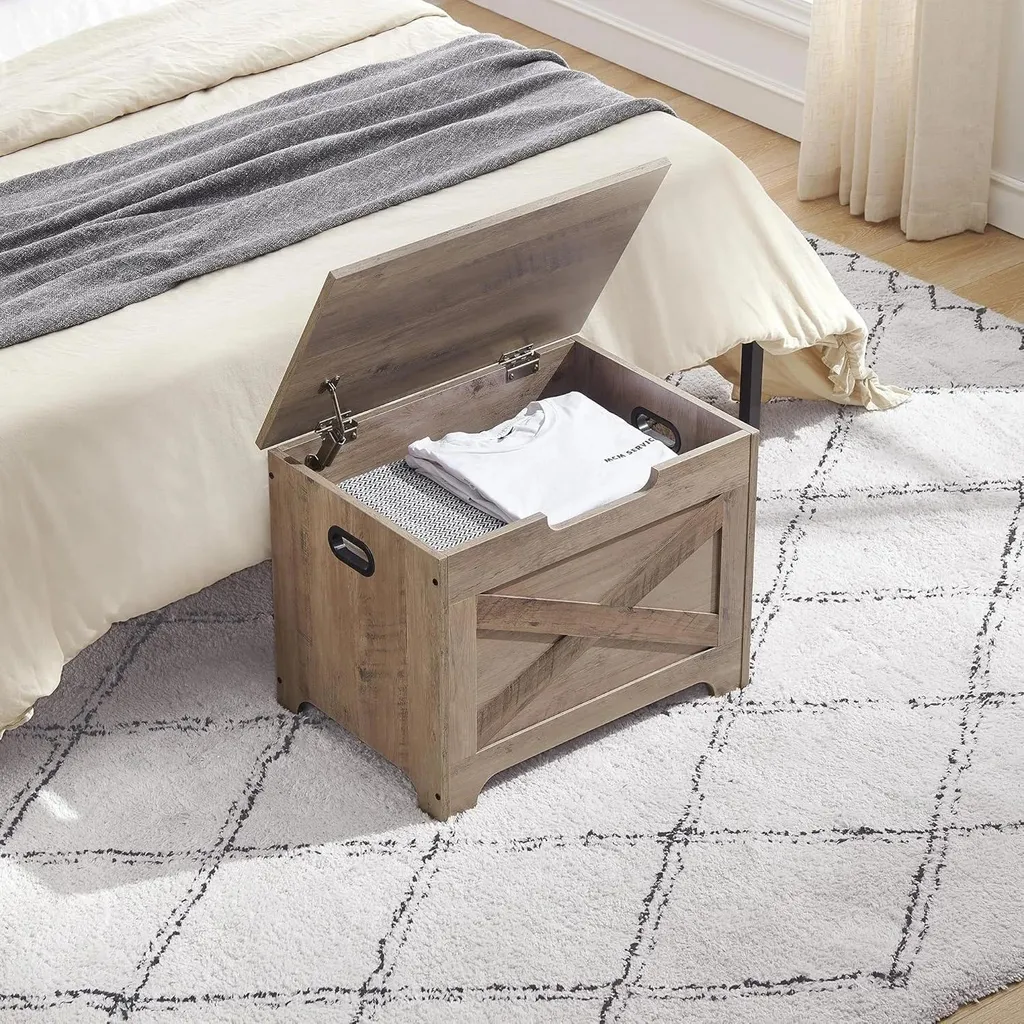 Coffre à jouets en bois gris aspect vieilli, banc coffre multifonction - 2