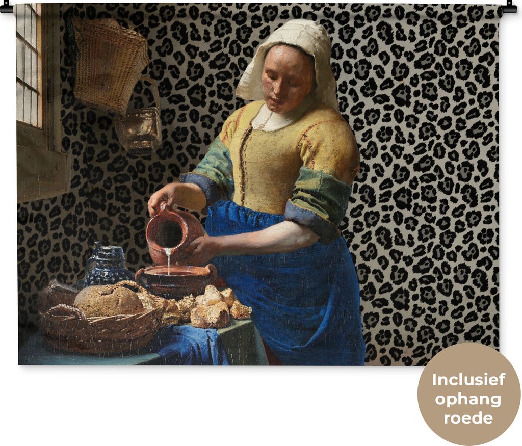 MuchoWow Wandteppich Wandbehang Milchmädchen - Kunst - Pantherdruck - Vermeer - Gemälde - Alte Meister 150x112 cm Tapisserie Dekoration Wandtuc...