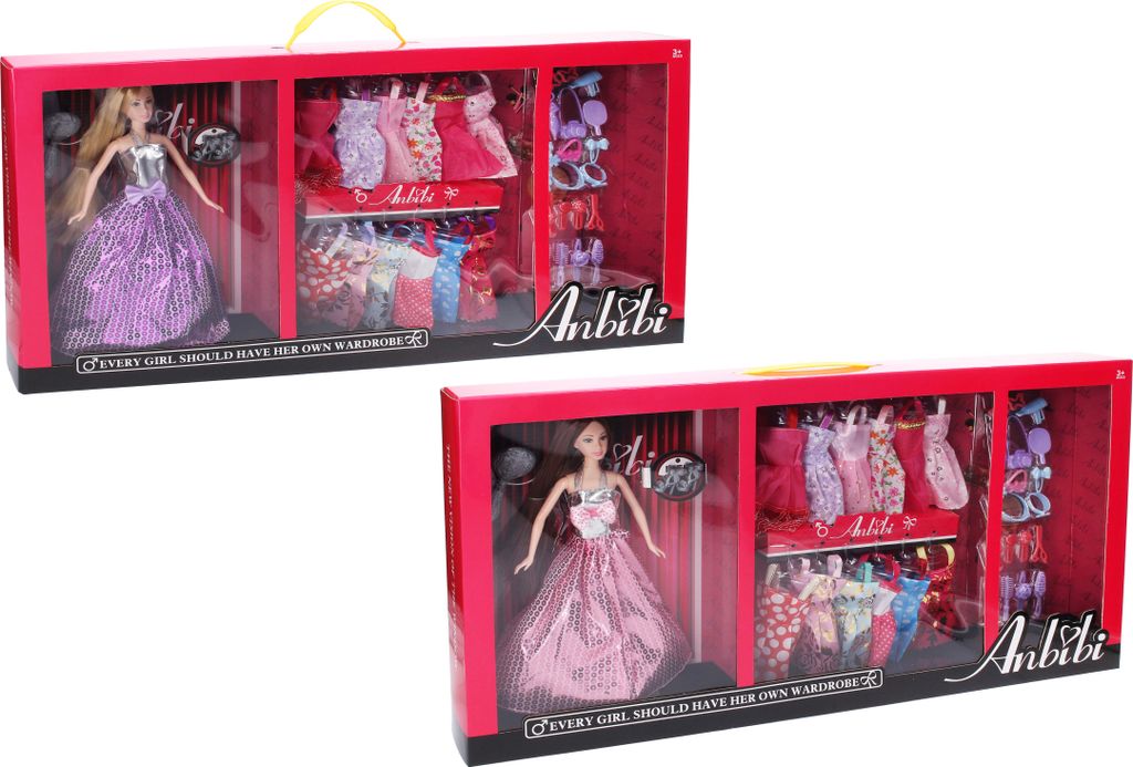 Puppe mit Kleiderschrank 30 cm 12 Kleider
