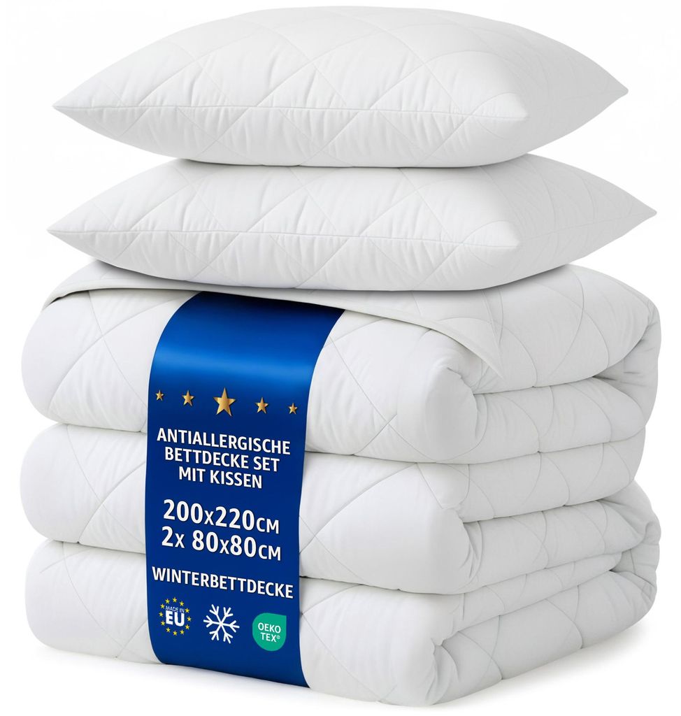 Bettdecke Winter Set 200x220 + 2x 80x80 cm Microfaser weiß Produktbild 