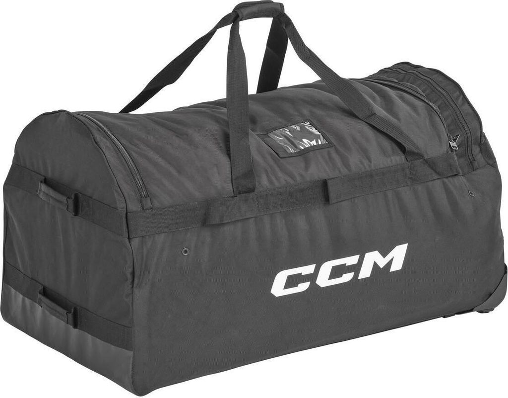 CCM Pro Goalie-Rolltasche, Schwarz, 40 Zoll (101 x 58 x 58 cm), drei geländegängige Räder, Polyestergewebe, Planenverstärkung, Spieler-ID-Tasche