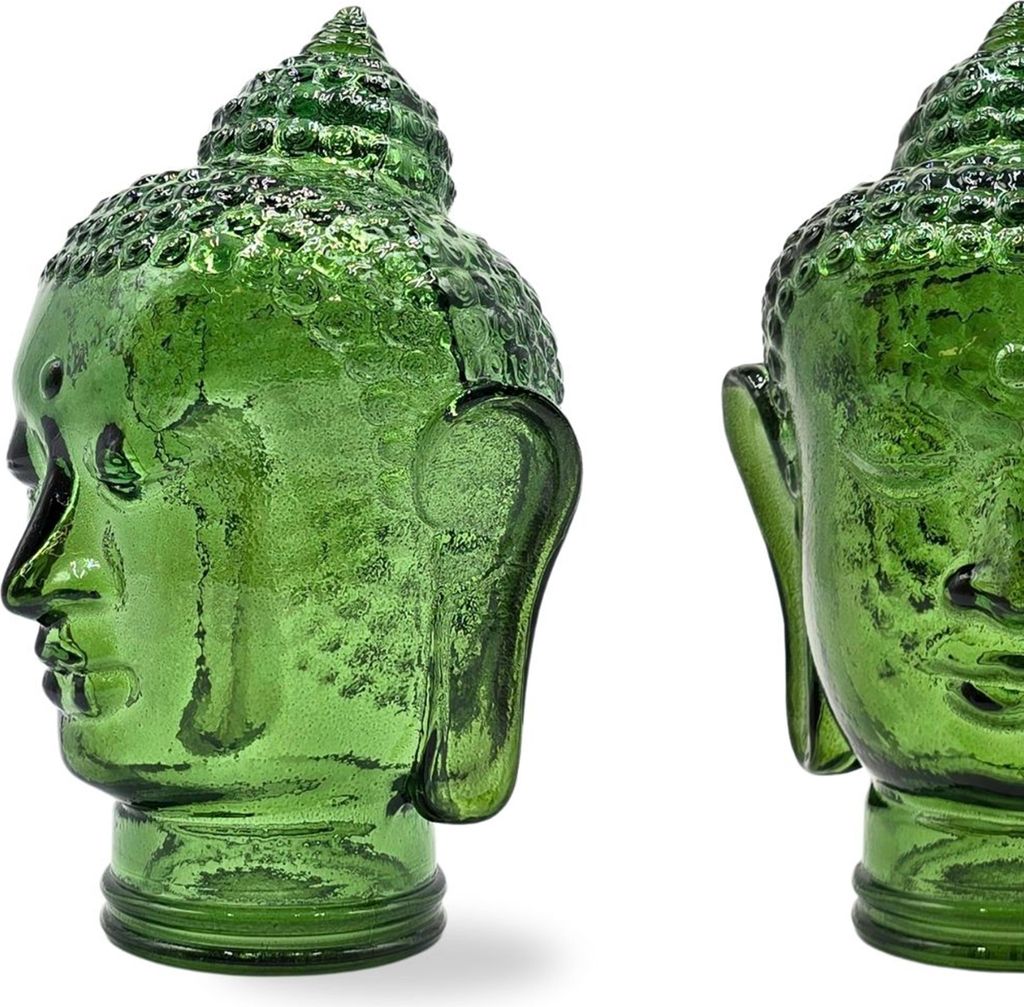 DEKOKOPF BUDDHA | Glas, Dekoration für Garten und Wohnung | Farbe: T11 dunkelgrün