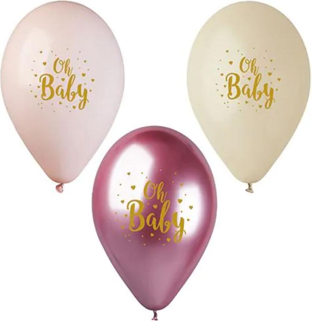 Papstar Luftballons 29 x 90cm rose Sortiert Oh Baby 6 Stück