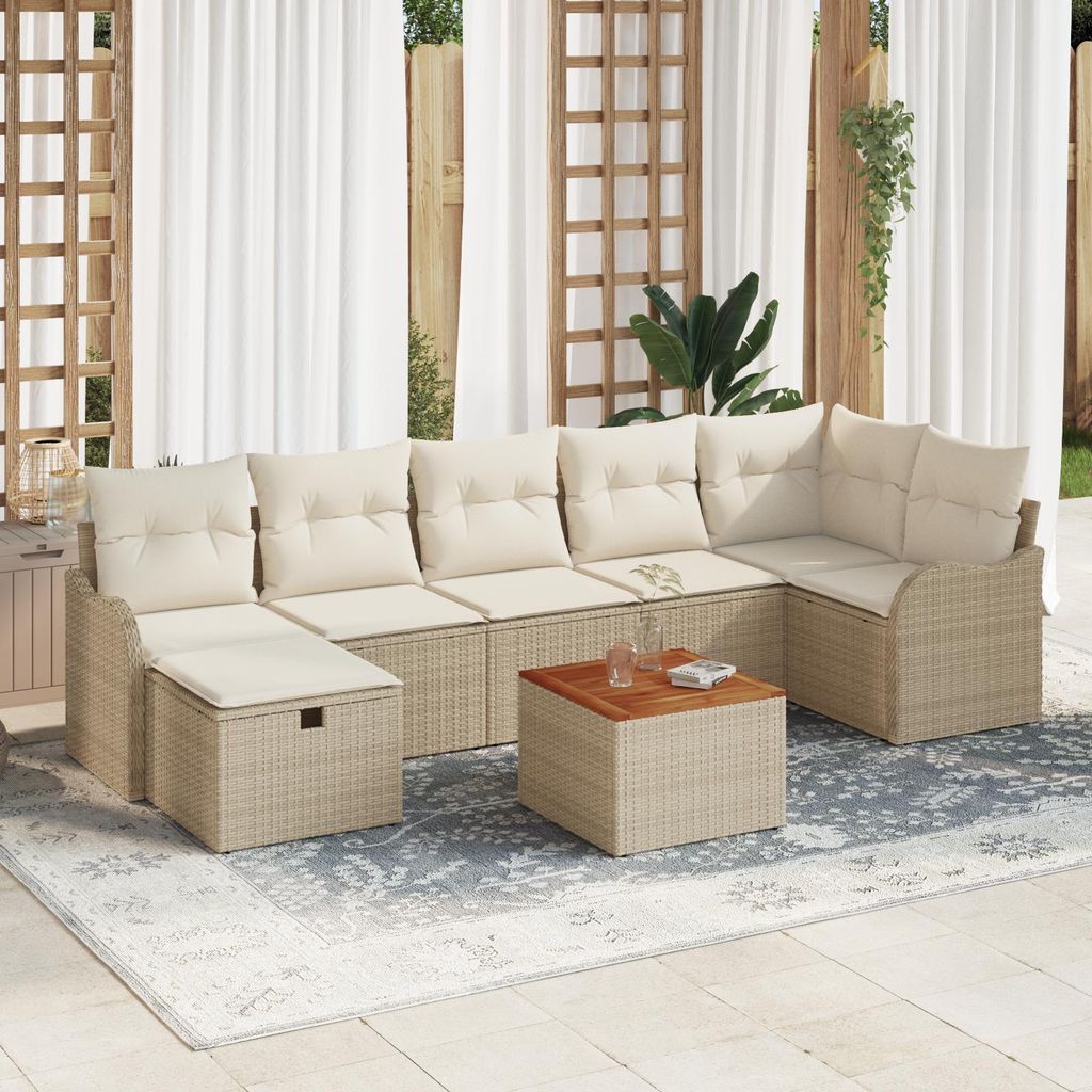 Möbel 8-tlg. Garten-Sofagarnitur mit Kissen Beige Poly Rattan - Gartensofas 3360823
