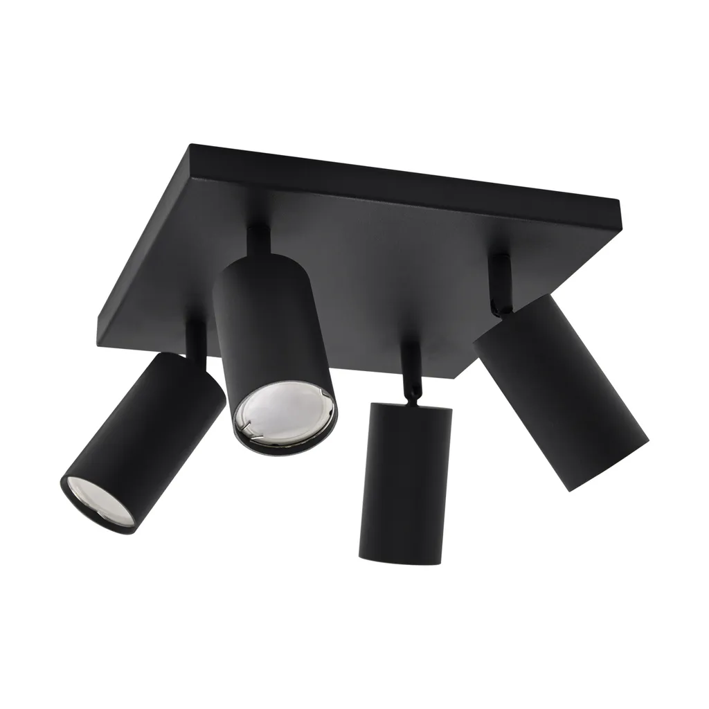 Plafonnier Carré Noir MANAM Struhm - Luminaire Spots 4xGU10 35W Design
