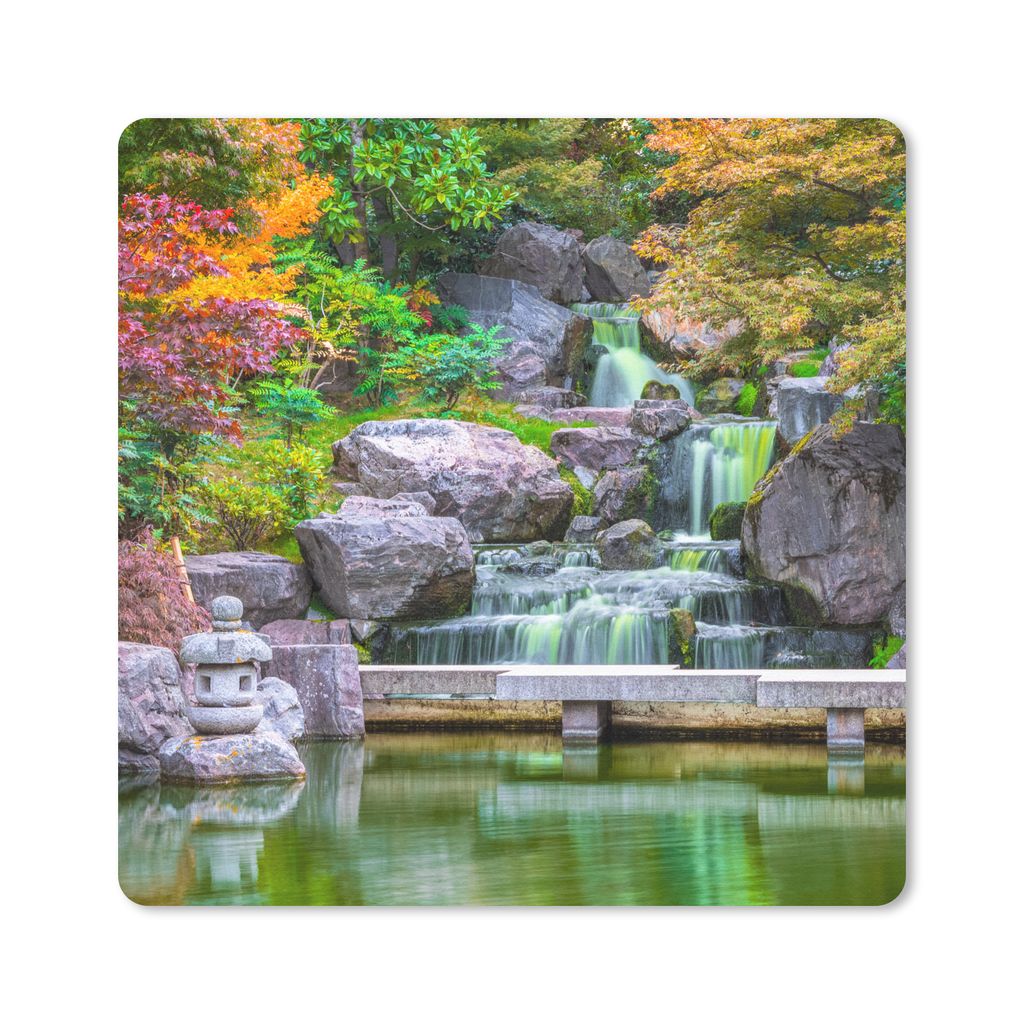 MuchoWow Mauspad Mousepad Steine - Wasser - Bäume - Japanisch - Botanisch 20x20 cm - Mousepads - Maus Mat - Pad - Mausunterlage - Desk Mat - Bur...