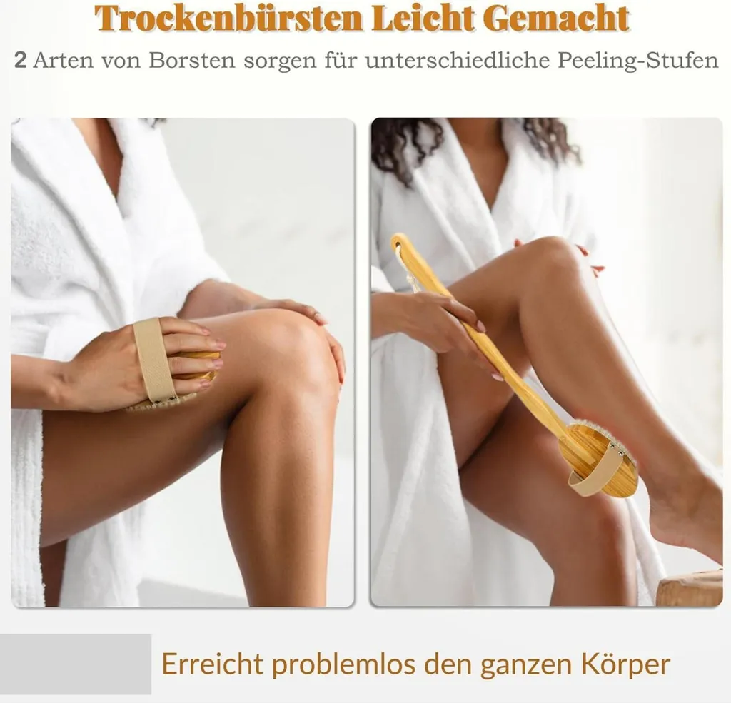 Brosse à dos de douche à long manche avec 3 embouts interchangeables