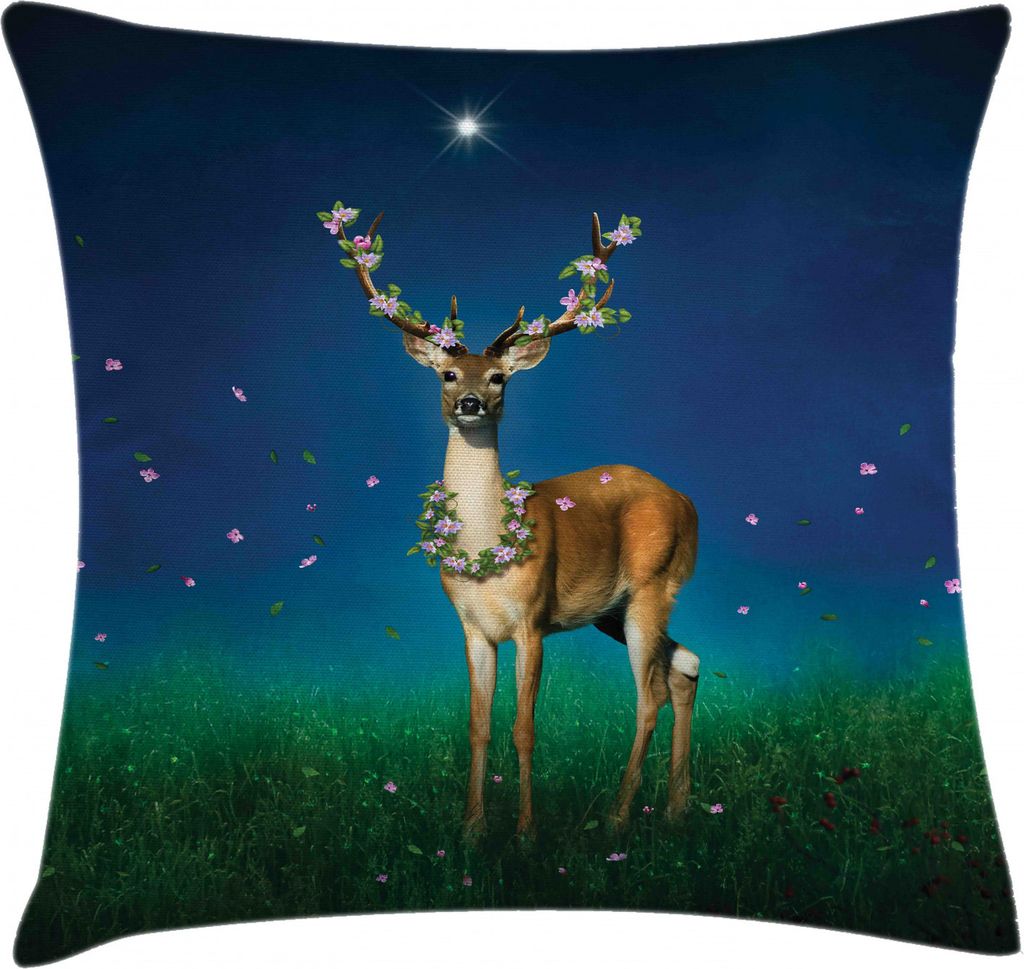 ABAKUHAUS Hirsch Kissenbezug, Tier mit Blumen Antlers, für den Innen oder Außen Bereich geeignet mit Reißverschluß Waschbarer Stoff, 50 x 50 cm...