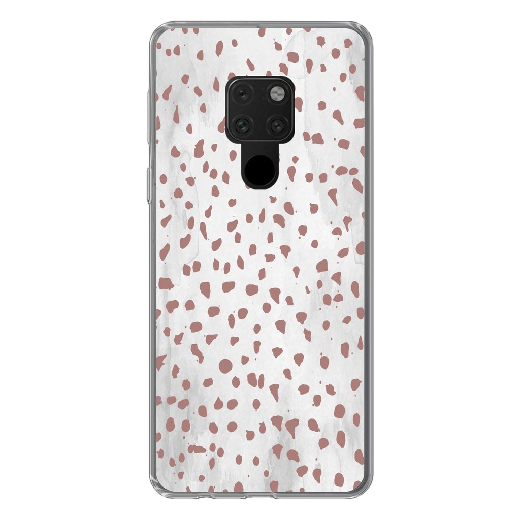 MuchoWow Handyhülle Schutzhülle Hülle für Huawei P40 Lite Polka dots - Braun - Weiß Silikon Softcase Handy Hülle - Handy