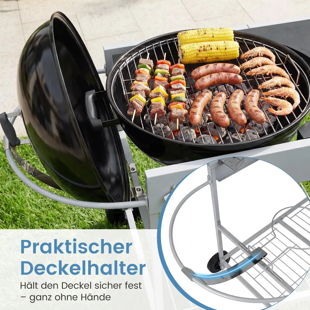 Table de barbecue mobile et support de service avec étagère à épices