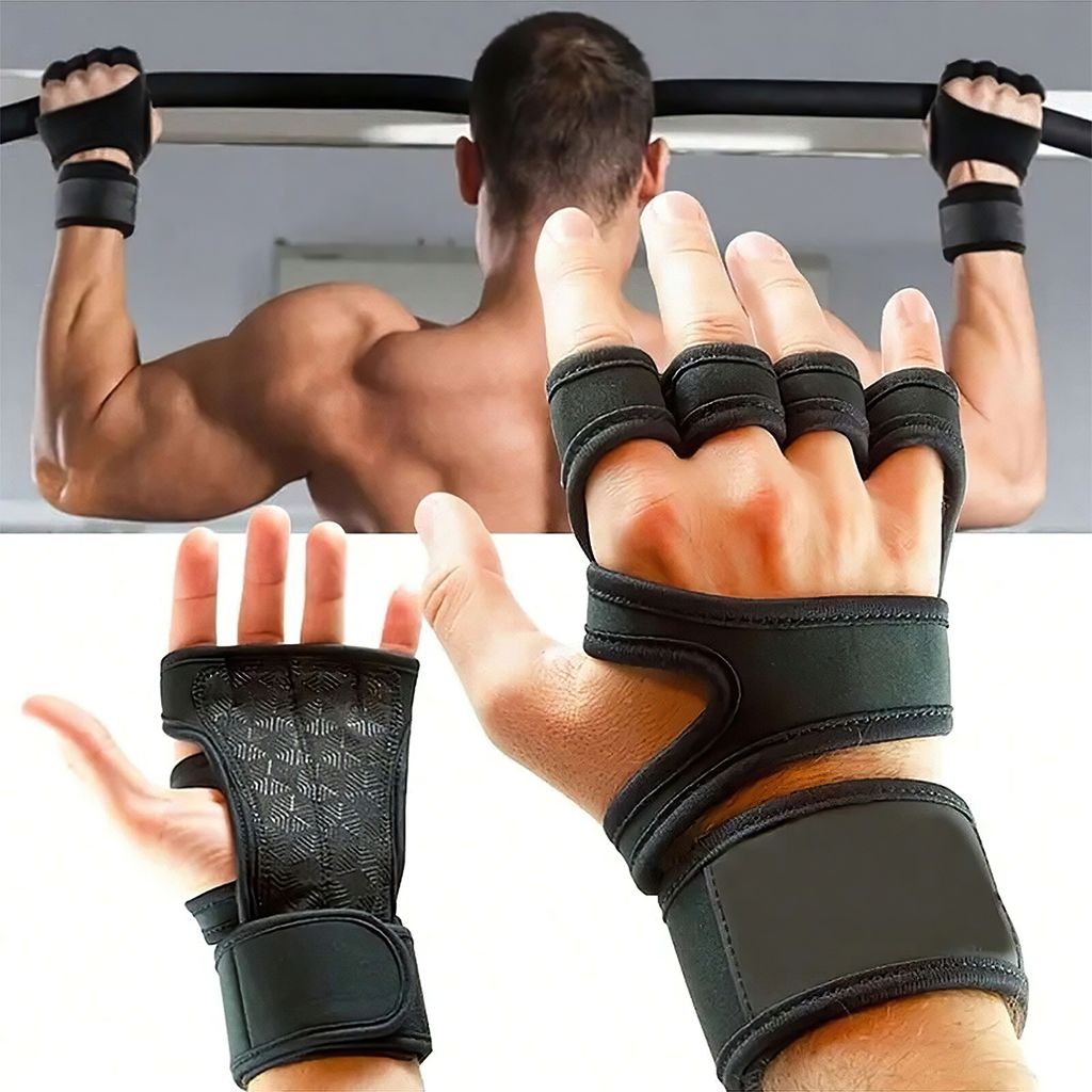 Sport Halbfinger-Handschuhe mit rutschfestem Silikon und Handgelenkstütze für Männer, Fitness-Handschuhe mit Druck, Größe ideal für Training - M