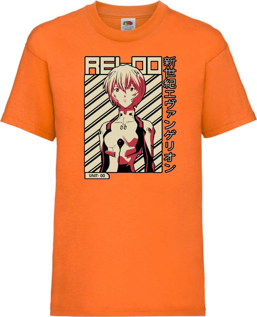 Kinder T-Shirt Neon Anime Genesis Manga Evangelion Rei Ayanami 03 Ayanami, 7-8 Jahr - 128 / Orange