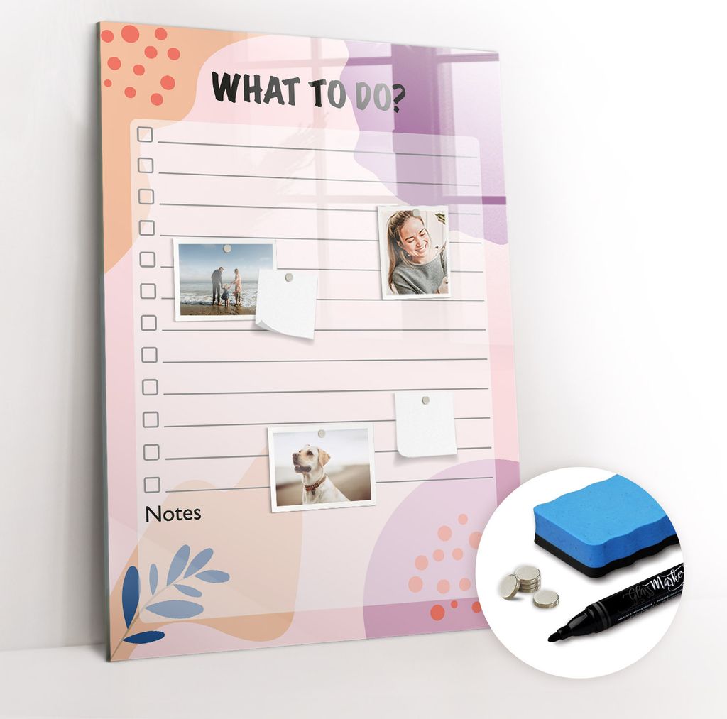 Magnetpinnwand Memoboard - Zubehörsatz - Schwarzer Marker + Schwamm + Magnete - 70 x 100 cm - Was getan werden muss