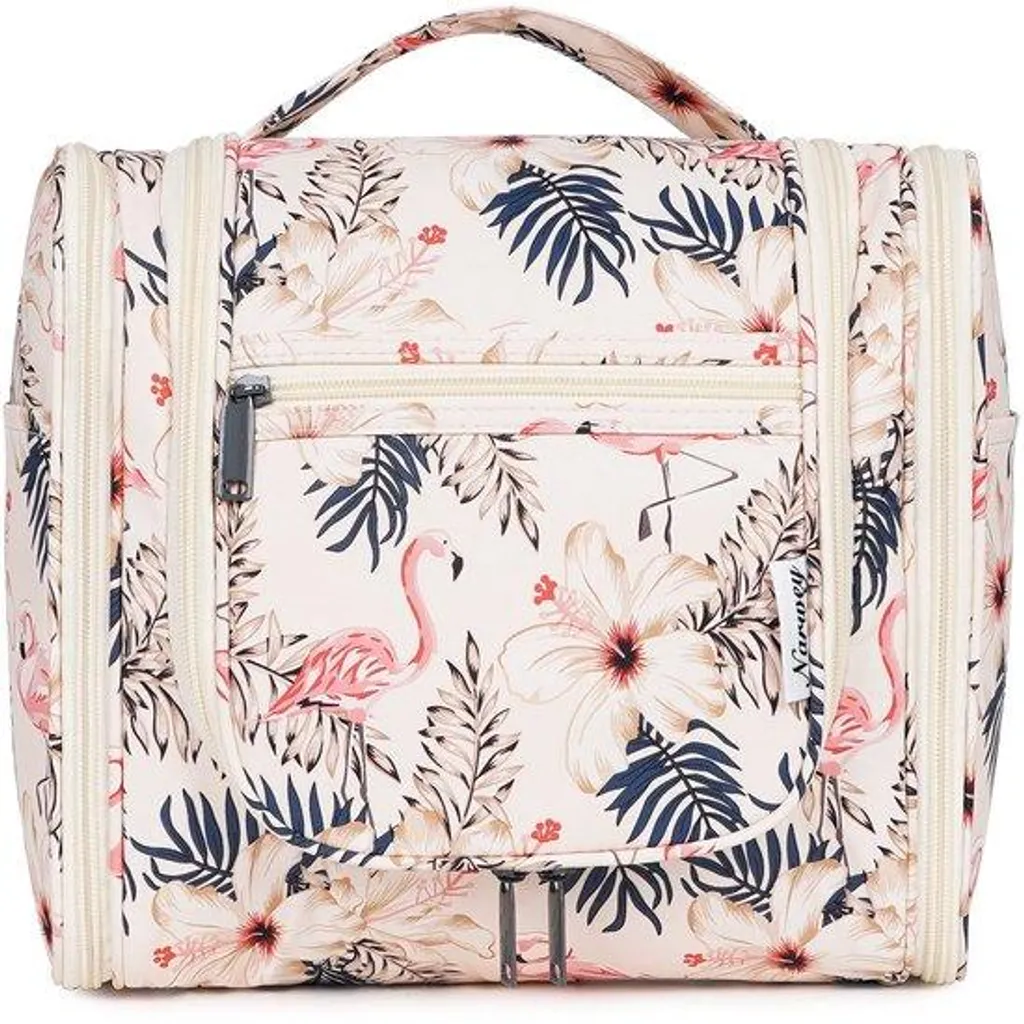 Narwey Grande Trousse de Toilette à Suspendre Beige à Motifs Flamants