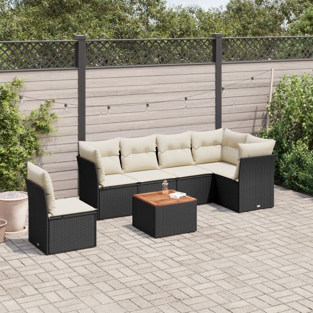 Design 7-tlg. Garten-Sofagarnitur mit Kissen Schwarz Poly Produktbild 