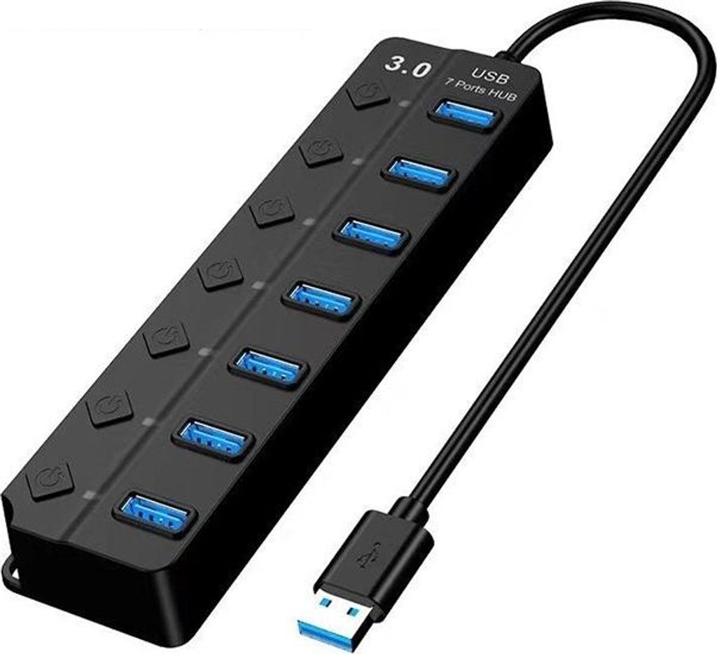 INF 7-Port USB 3.0 Hub mit Schaltern und LED für Desktop & Laptop