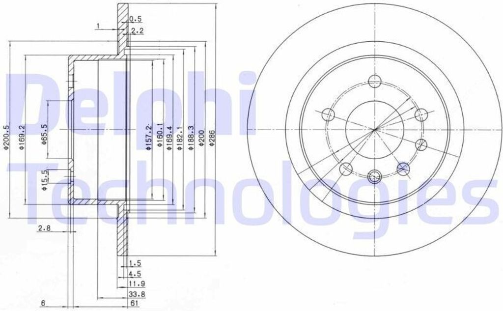 2x DELPHI Bremsscheibe BG2986 für OPEL Omega B Limousine (V94) 70mm 285mm