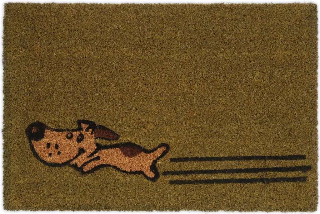 Relaxdays Fußmatte Kokos, 40x60 cm, Schmutzfangmatte Hunde-Motiv, Türvorleger innen & außen, Abtreter Haustür, grün