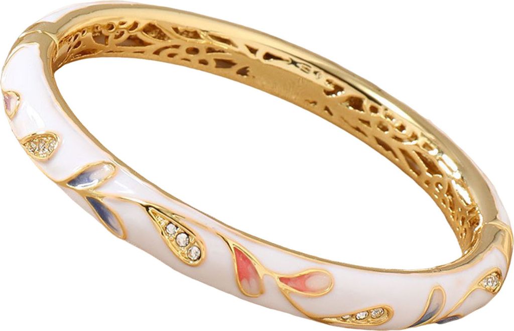 Vintage Cloisonne Armreif Ausgehöhlt Graviert Floral Emaille Retro Ethno Stil Glatt Strass Dekor Dreifach Schutz Magnetring Handgefertigtes Armband