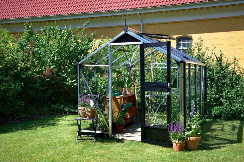 Gewächshaus JULIANA Compact 6,6 m² 3 mm Sicherheitsglas 224 x 296 cm anthrazit/schwarz