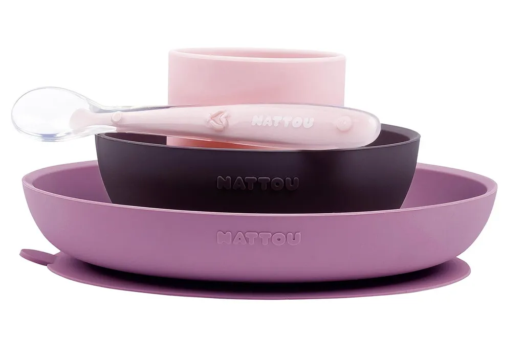 Set de table bébé silicone incassable avec ventouse 4 accessoires Nattou