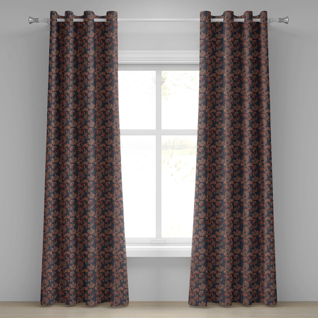 ABAKUHAUS Ethnisch Ösenvorhang, Ethnisches orientalisches Bild mit BlumenWirbel-und Blatt-Grafik-Bild, Dekorative 2-Panel-Fenstervorhänge, 280 cm...