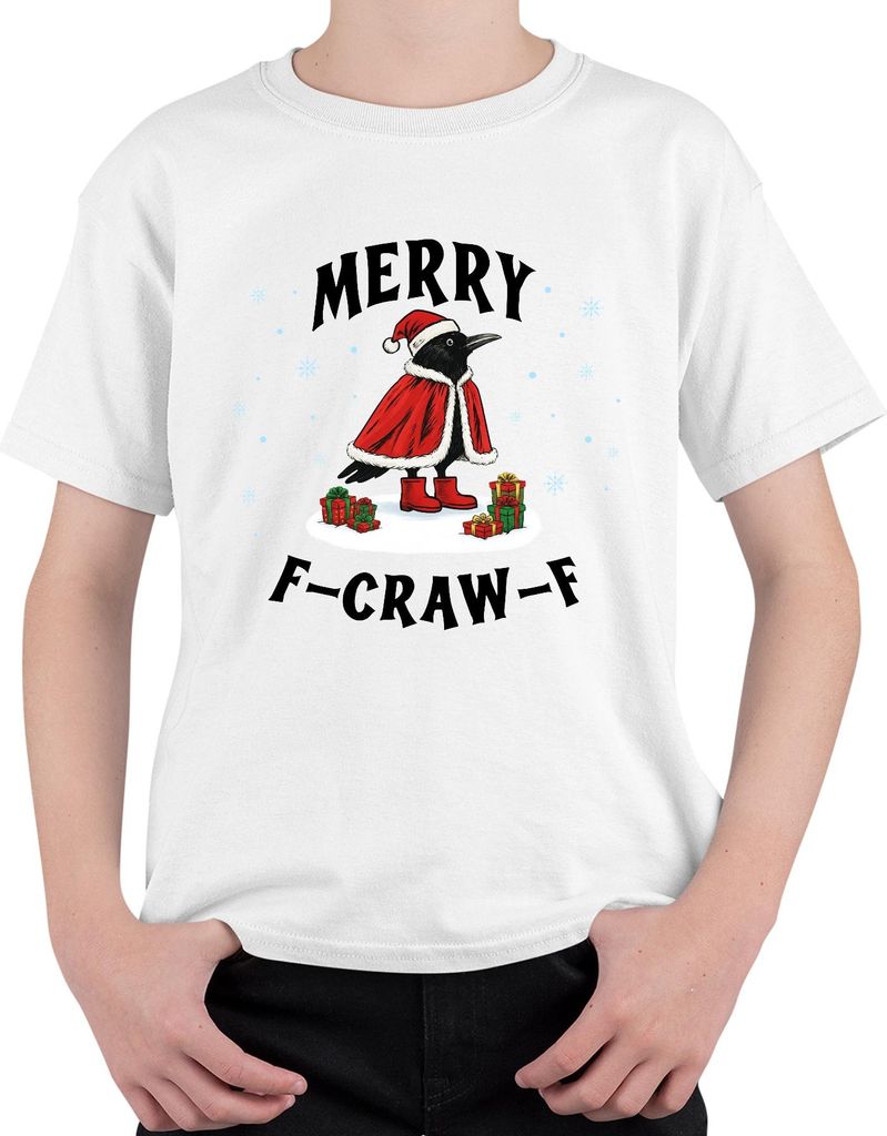 Krähe Weihnachten lustig Merry F CRAW F Santa Cape Geschenk Uni Kinder T-Shirt, Weiß, 140