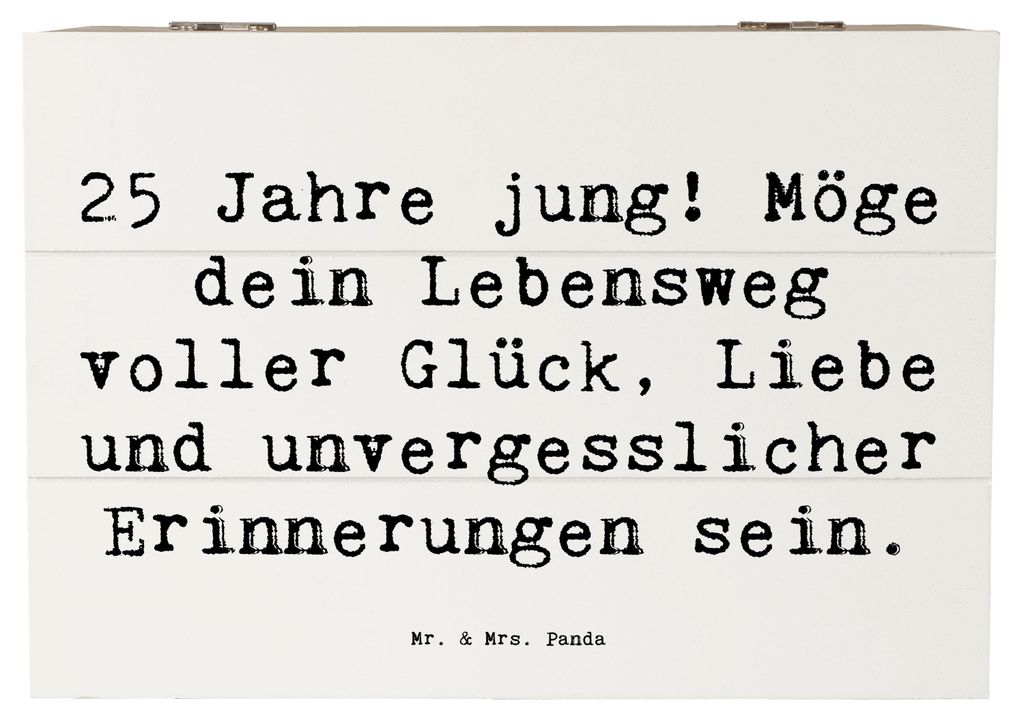 Mr. & Mrs. Panda Holztruhe Spruch 25. Geburtstag Glück 22 x 15 cm - Weiß - Geschenk, fotobox, Aufbewahrungsbox Holz, Happy Birthday, schatztruhe,...