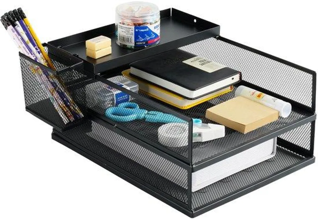 Organiseur de bureau 3 bacs à courrier en maille métal anthracite