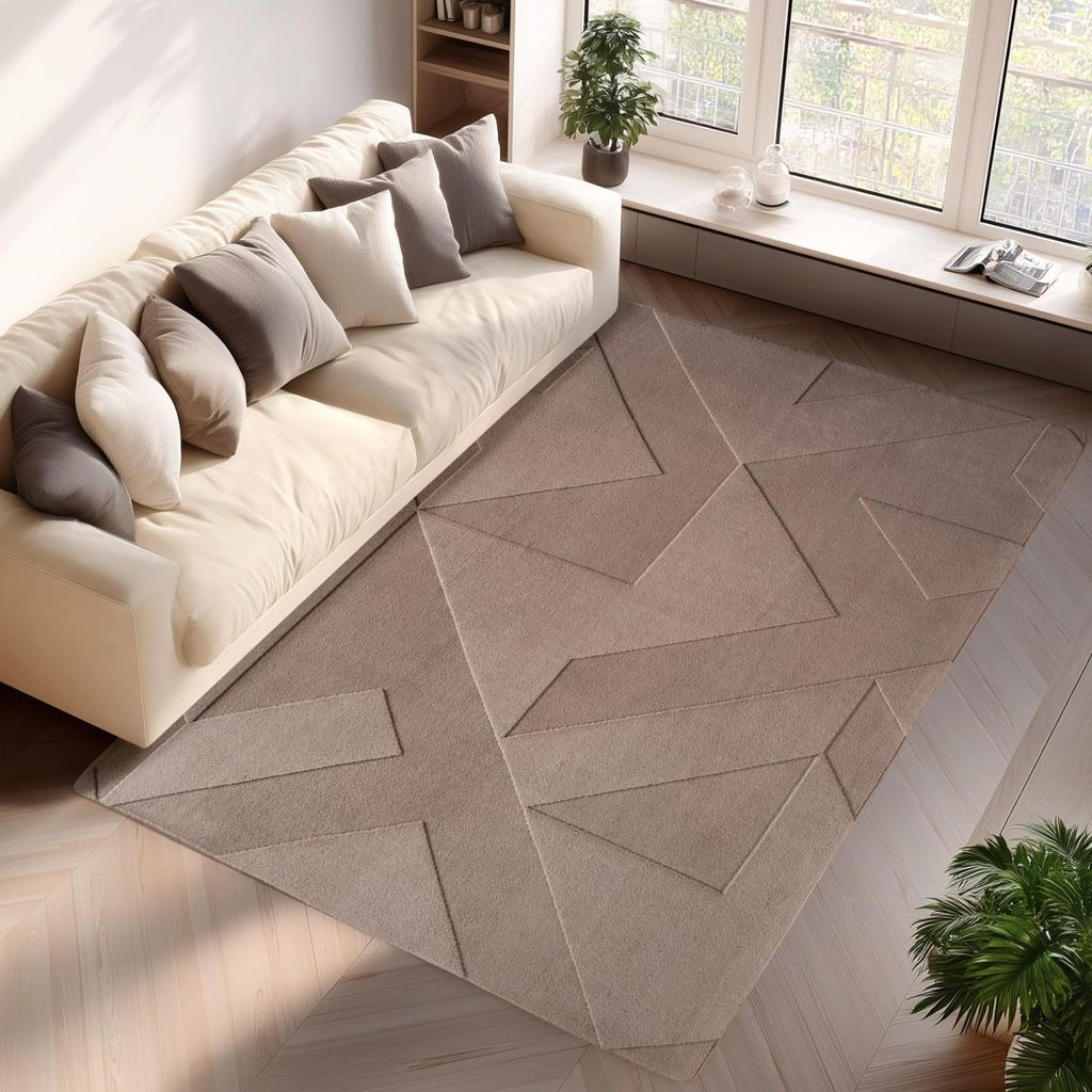 Bohemianischer Teppich mit geometrischen Mustern, einfarbig beige, weich, pflegeleicht, waschbar, 3D-Effekt für Wohn- und 140 x 200 cm