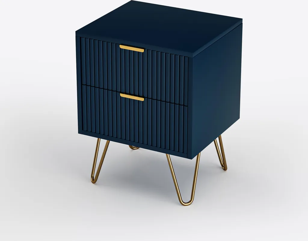 Comò Blu Navy 2 Cassetti Piedini Oro - Design Moderno Camera - 8