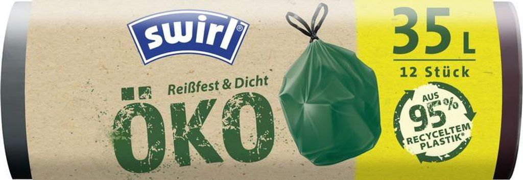 Sacs Swirl EKO, pour dechets, a liens coulissants, verts, Image du produit 