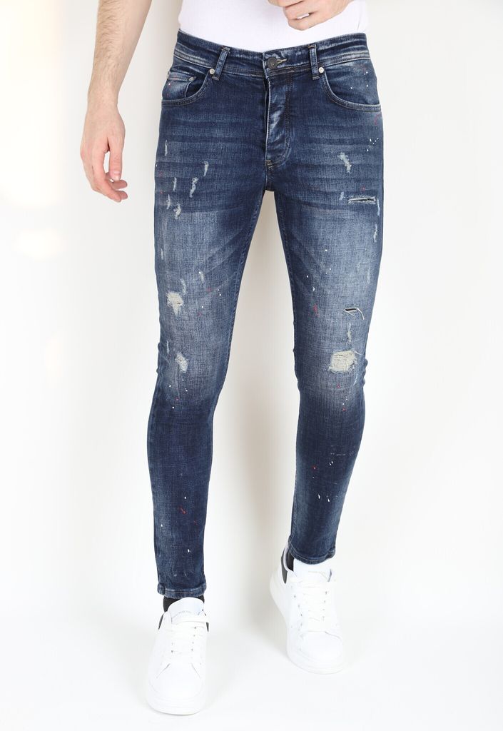 Blaue Slim Jeans Mit Farbspritzern MM - 32