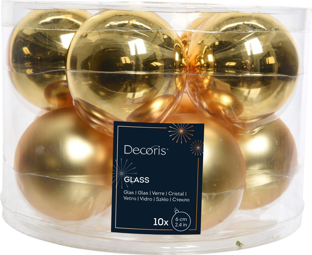 10er Set Goldene Glaskugeln, 6 cm - Weihnachtsdeko, Produktbild 